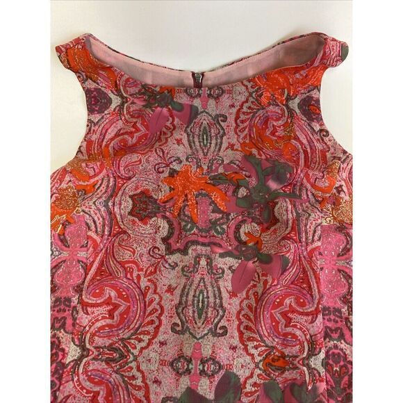 Womens CAbi Top Sleeveless Lined Silky Tunic Blouse Abstract Pink Orange Small - Picture 2 of 10